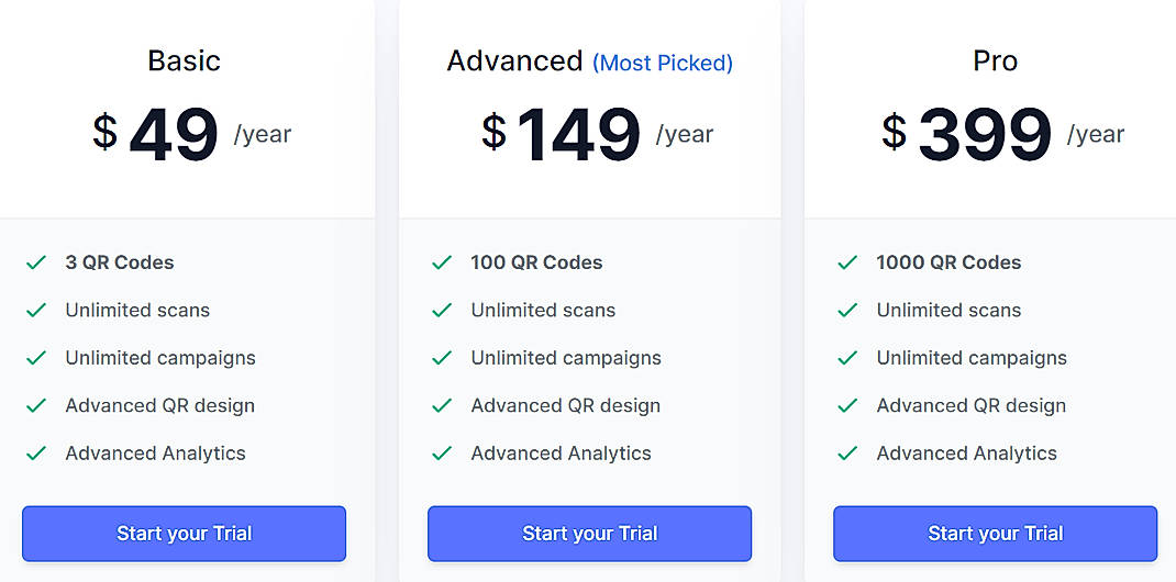 Pricing screenshot