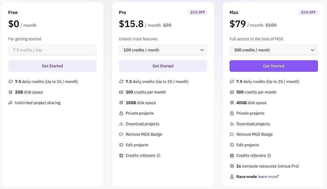Pricing screenshot
