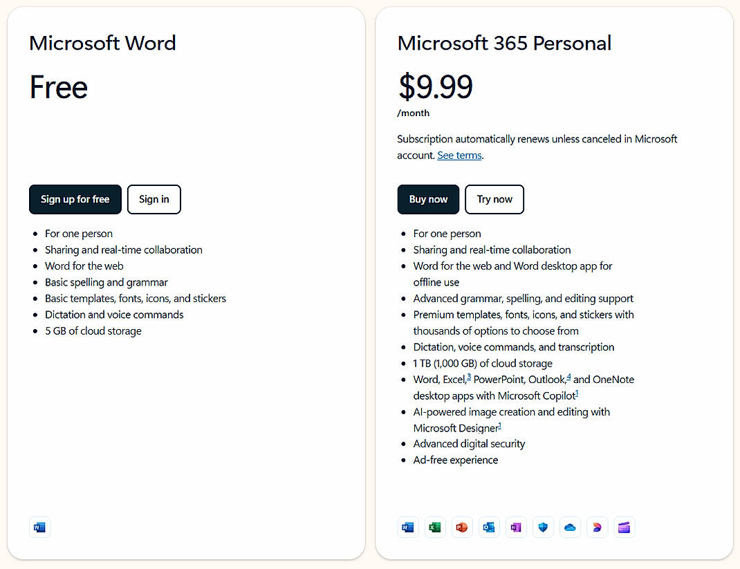 Pricing screenshot