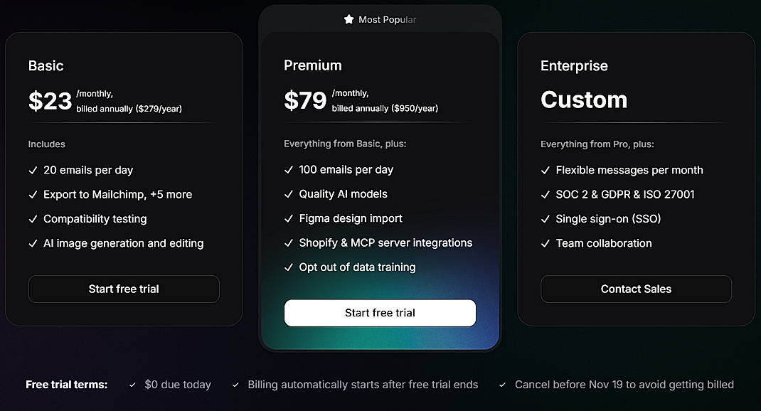 Pricing screenshot