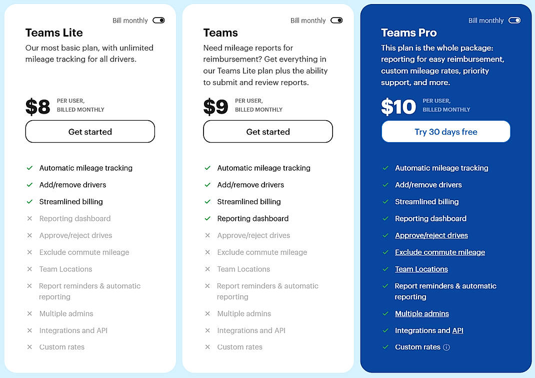 Pricing screenshot