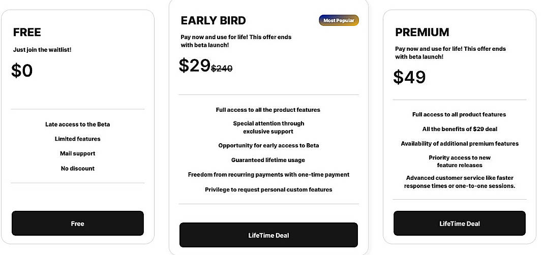 Pricing screenshot