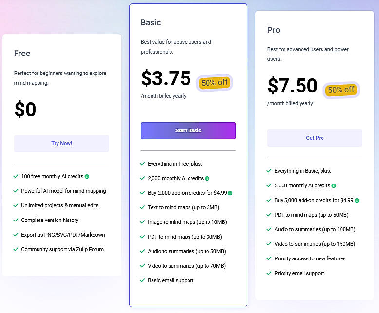 Pricing screenshot