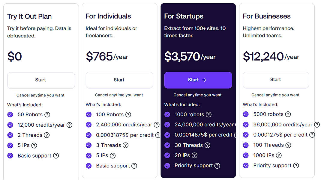 Pricing screenshot