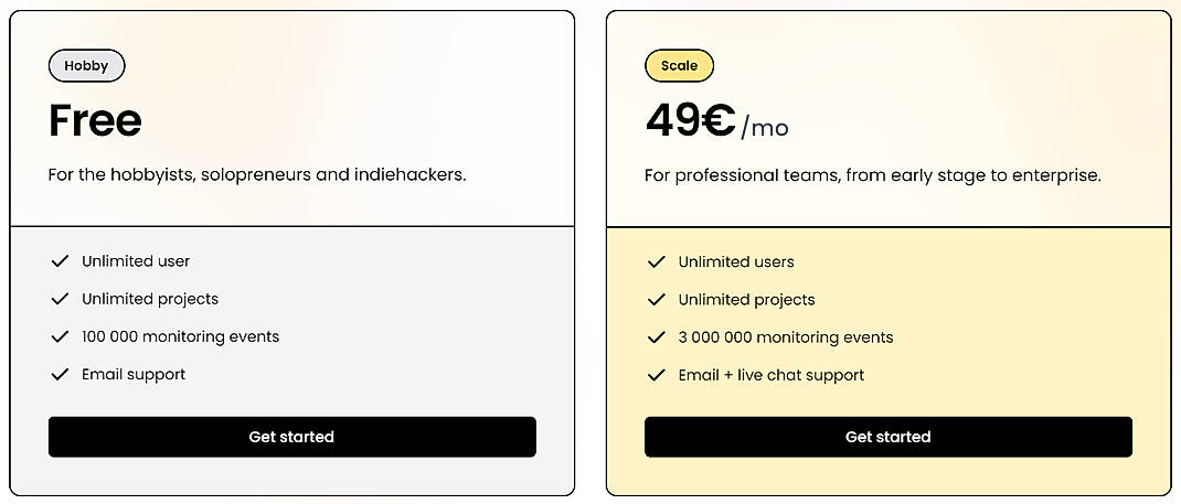 Pricing screenshot