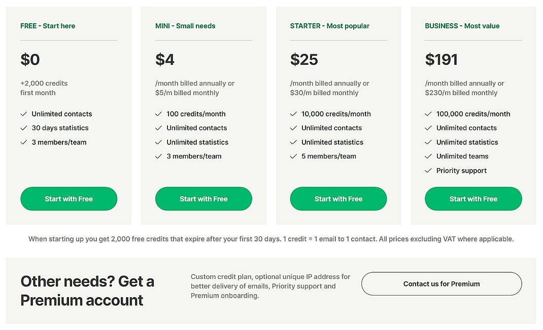 Pricing screenshot