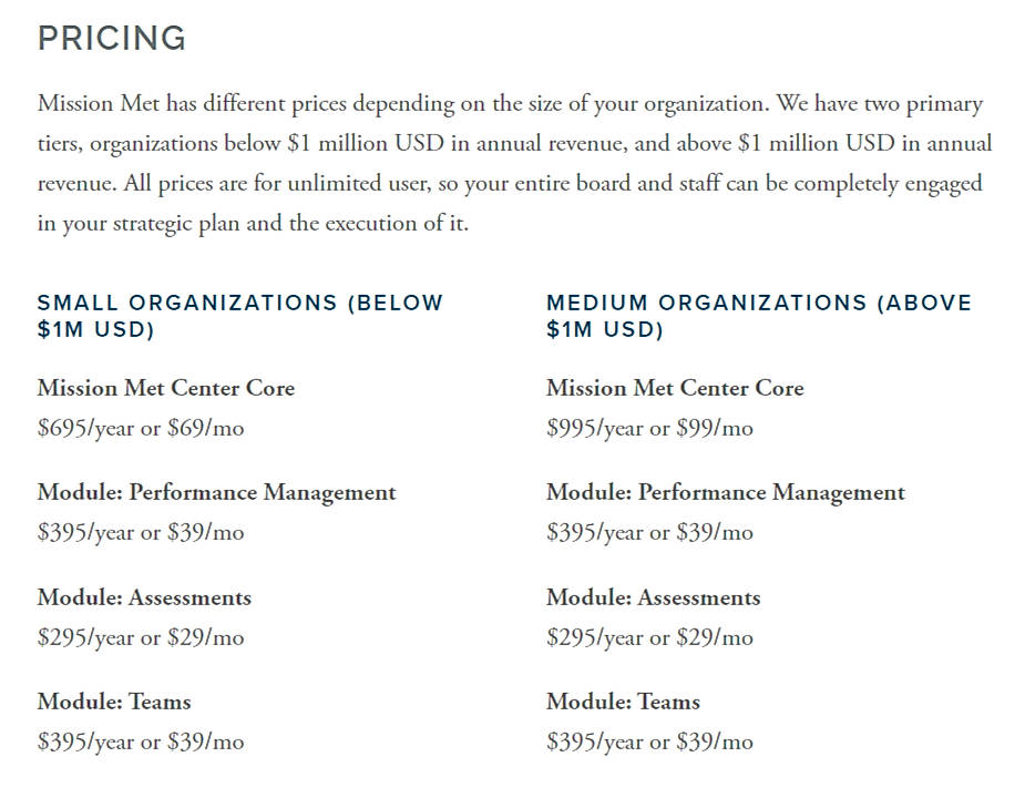 Pricing screenshot