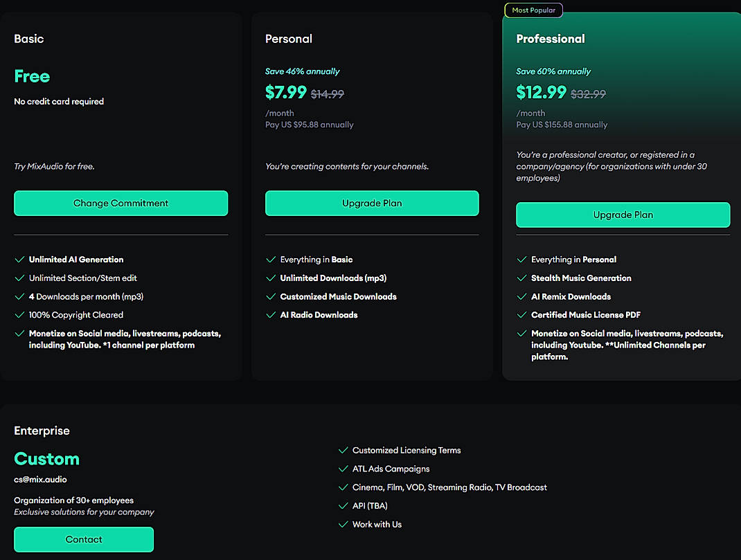 Pricing screenshot