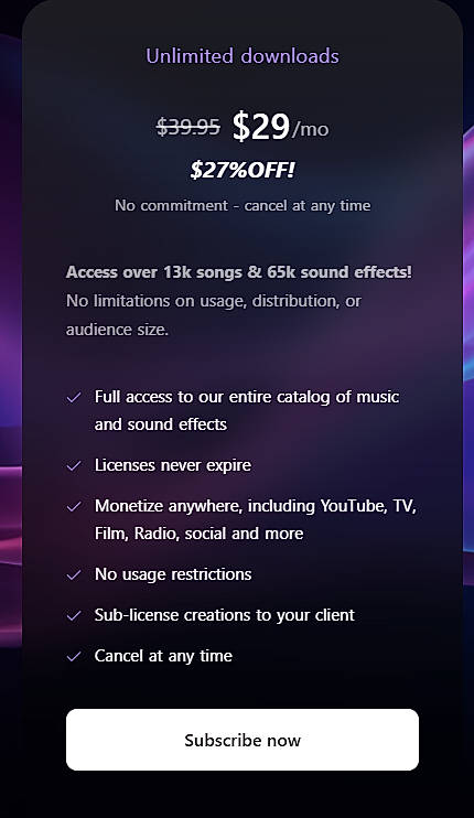 Pricing screenshot