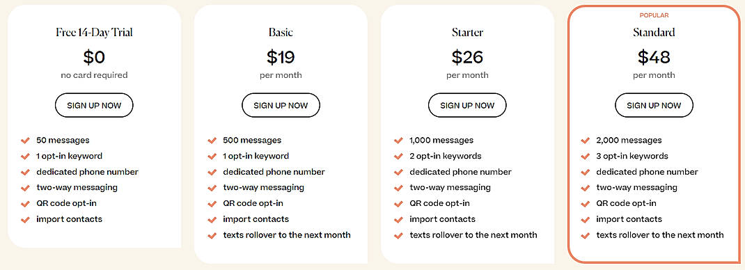 Pricing screenshot