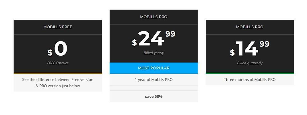 Pricing screenshot