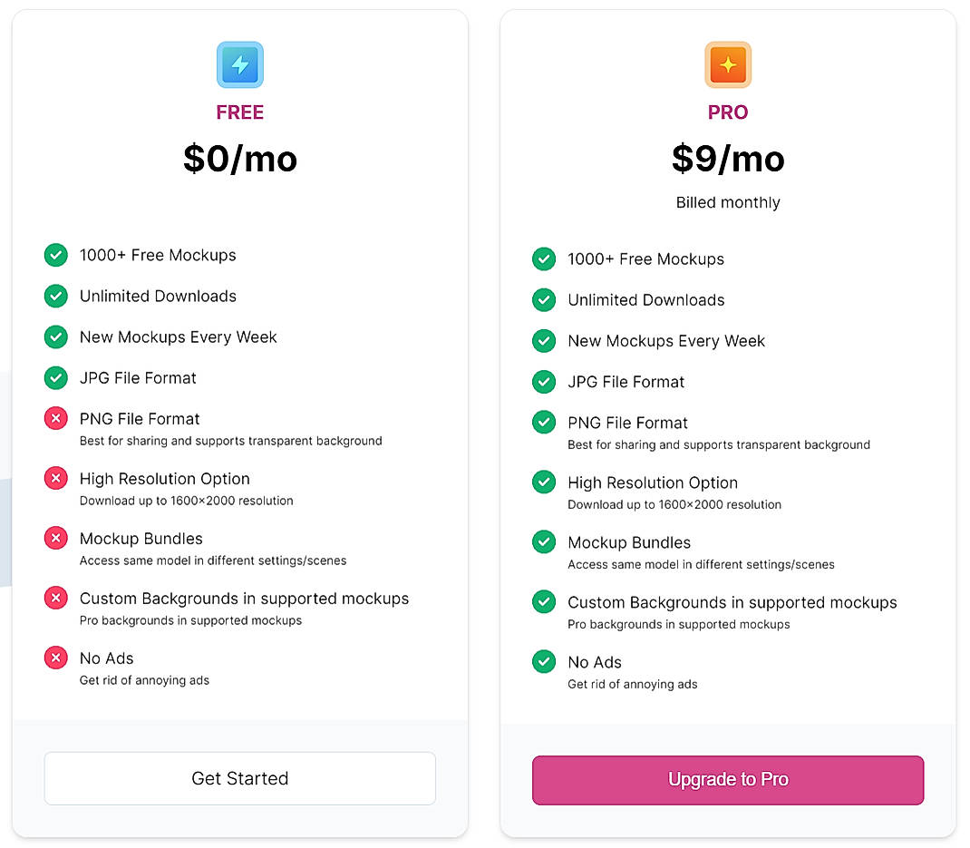 Pricing screenshot