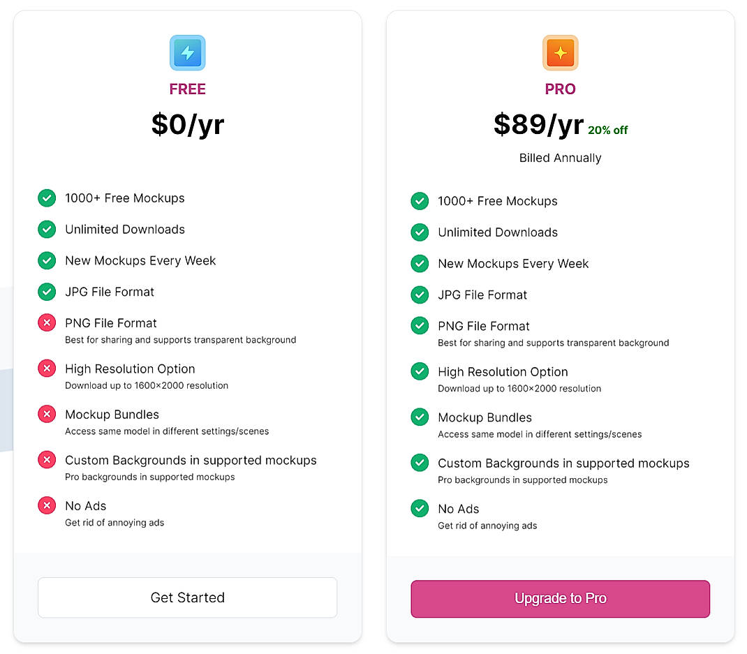 Pricing screenshot