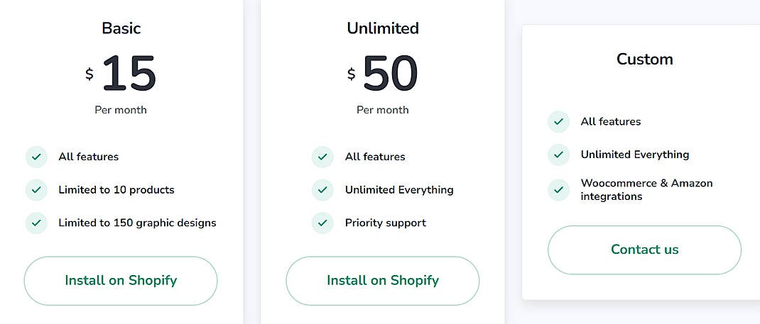 Pricing screenshot
