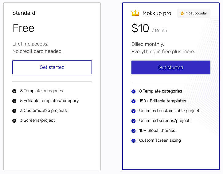 Pricing screenshot