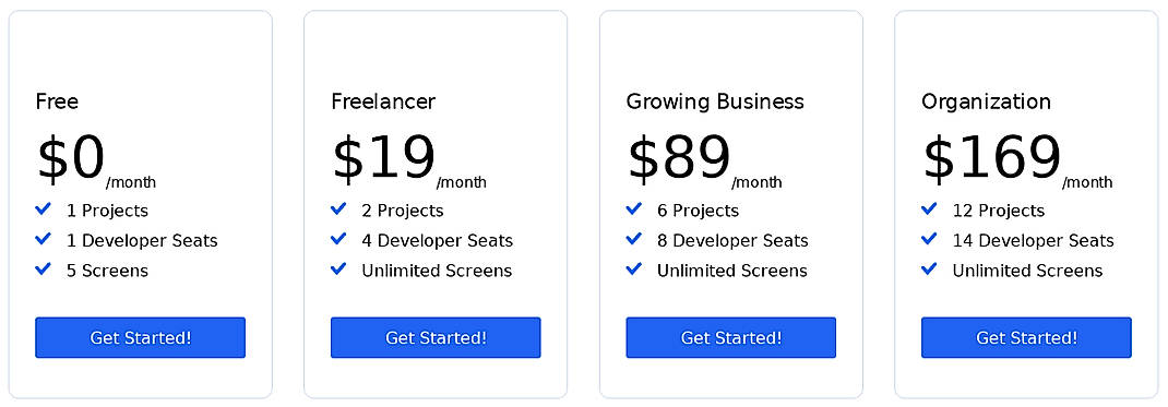 Pricing screenshot