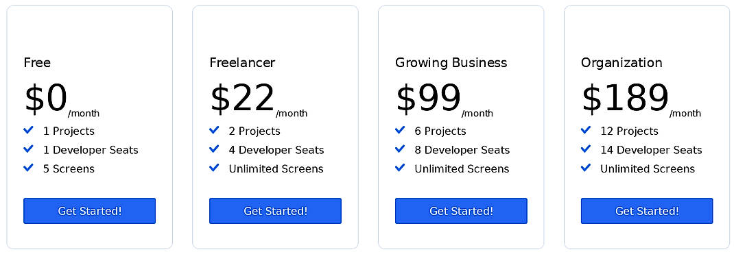 Pricing screenshot