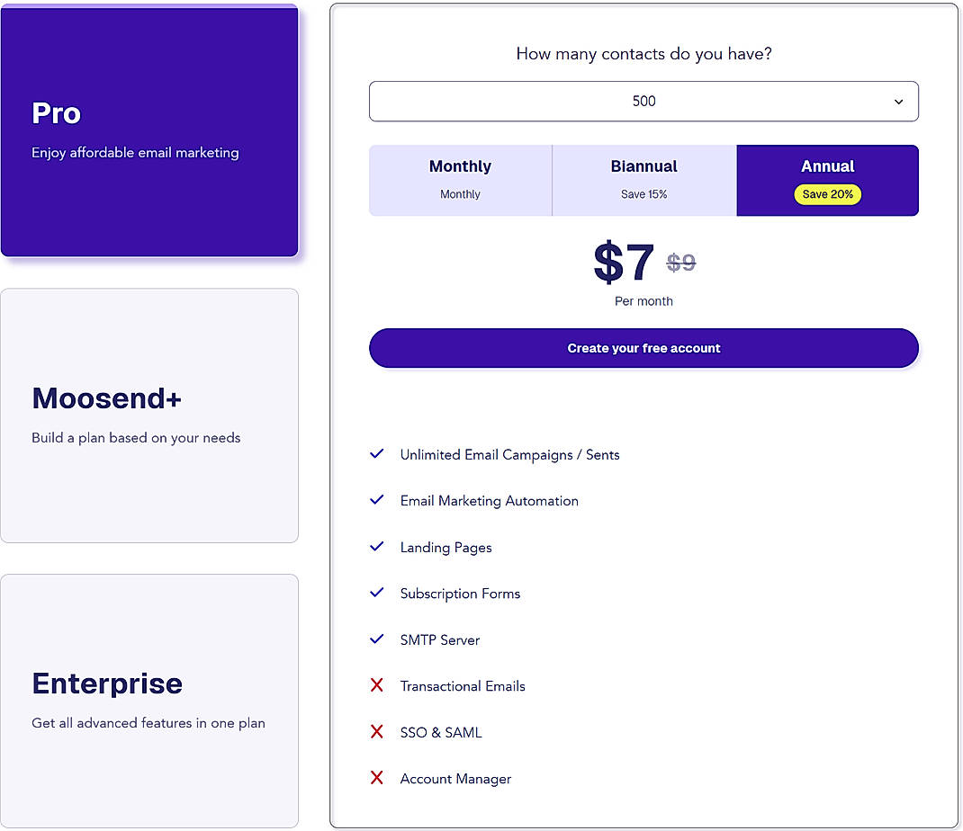 Pricing screenshot