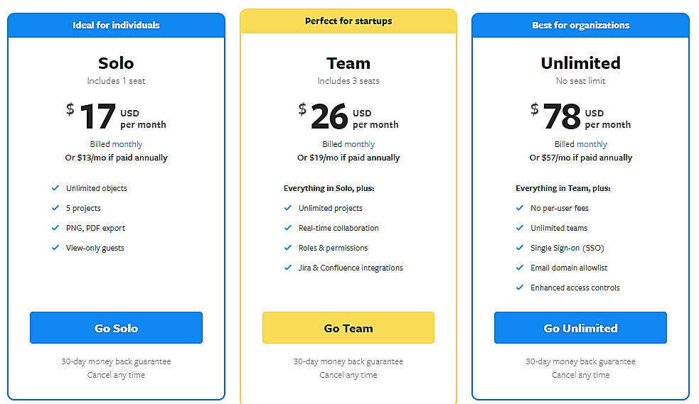 Pricing screenshot
