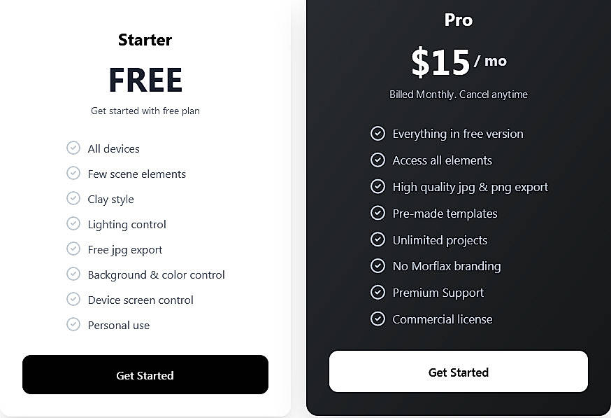 Pricing screenshot