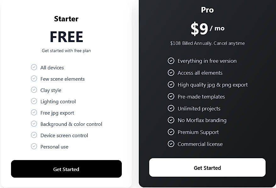 Pricing screenshot