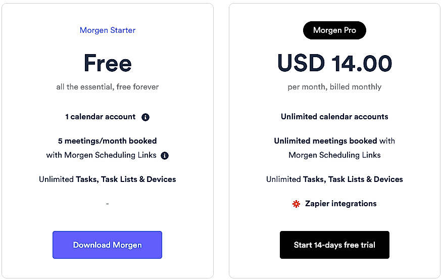 Pricing screenshot