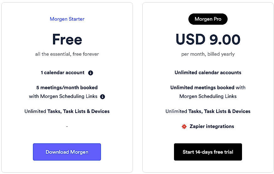 Pricing screenshot