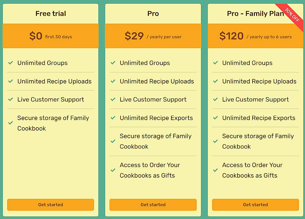 Pricing screenshot