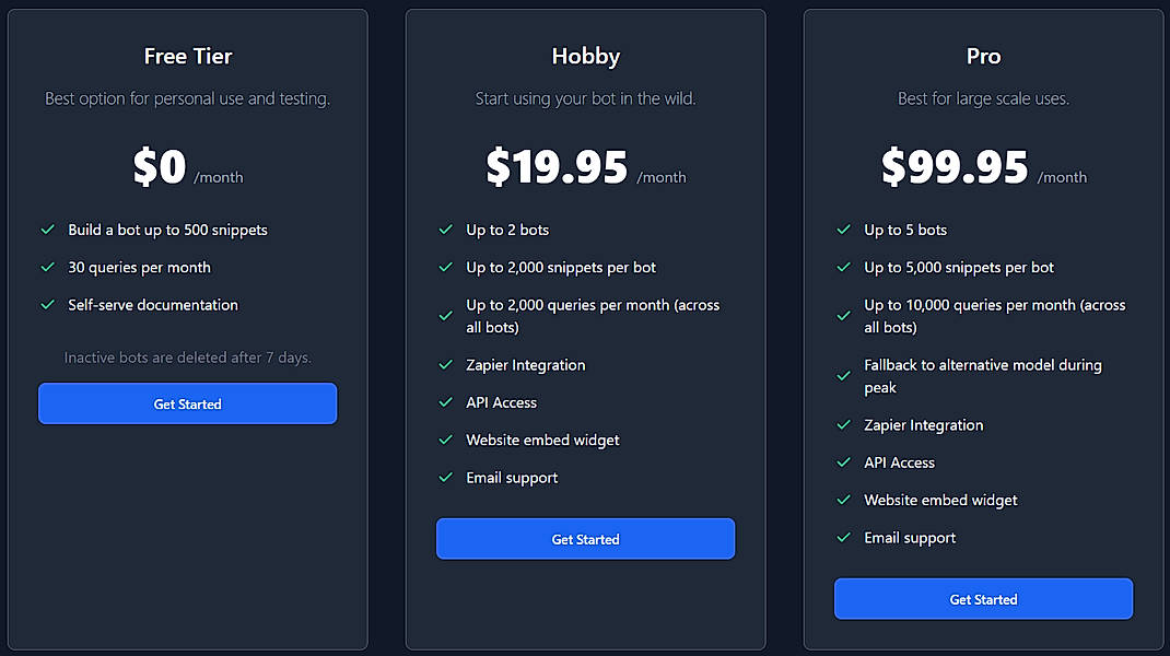 Pricing screenshot