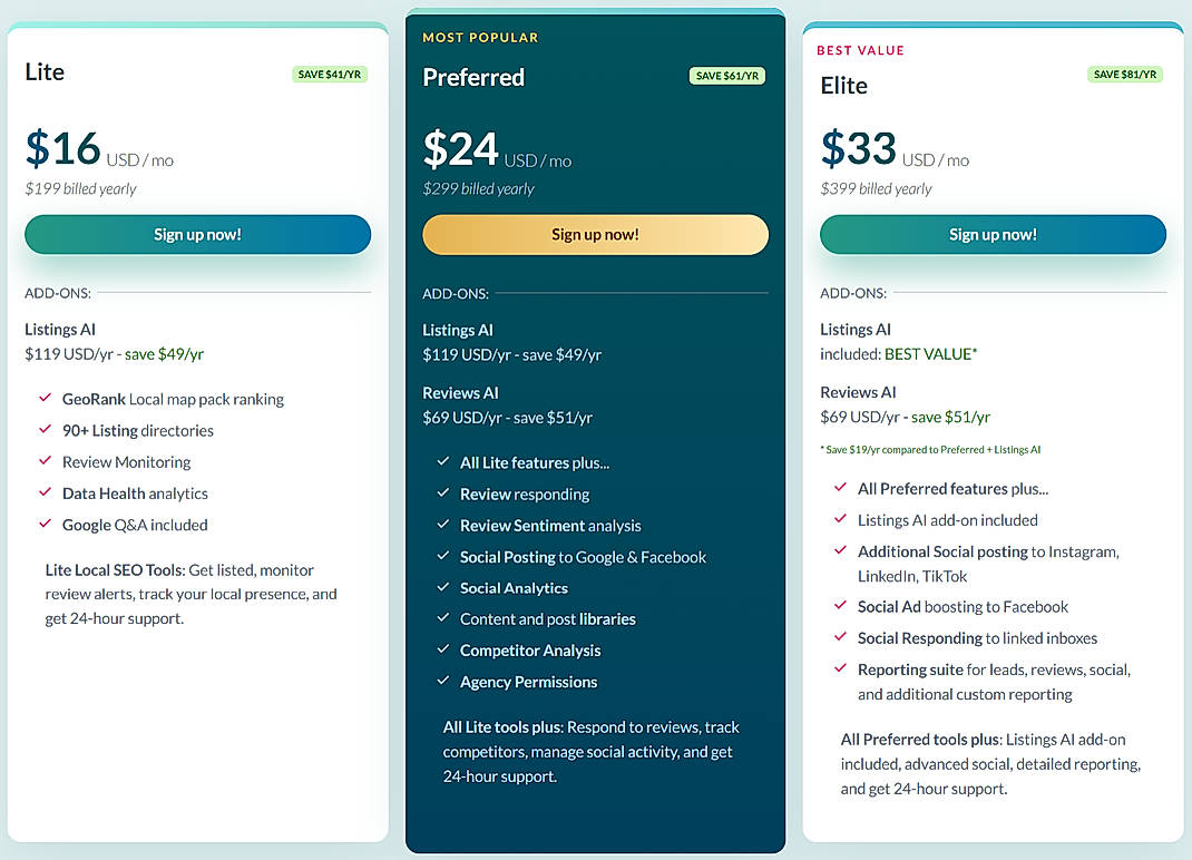 Pricing screenshot