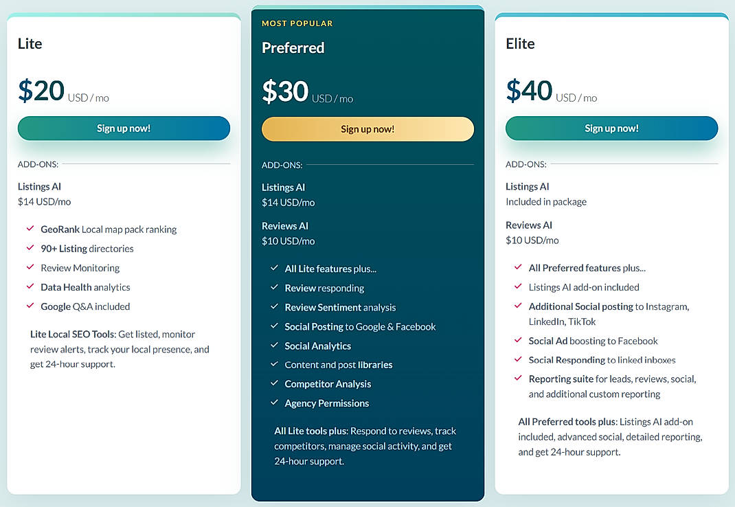 Pricing screenshot