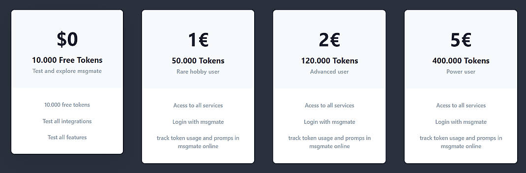 Pricing screenshot