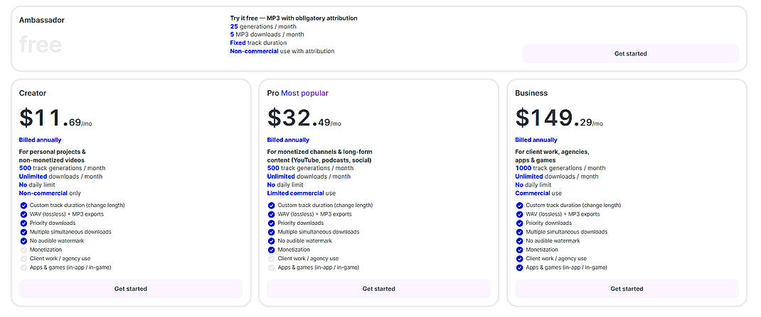 Pricing screenshot