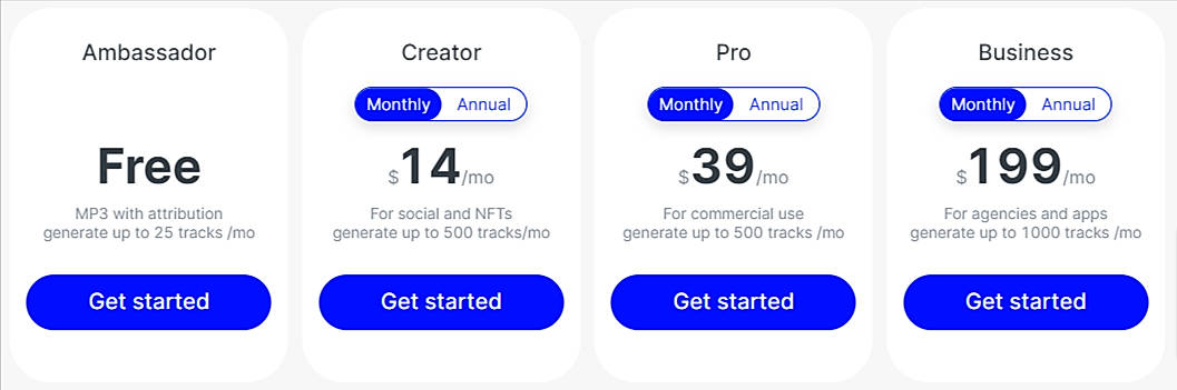 Pricing screenshot