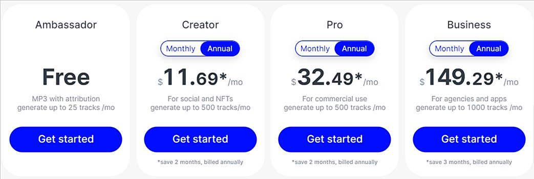 Pricing screenshot