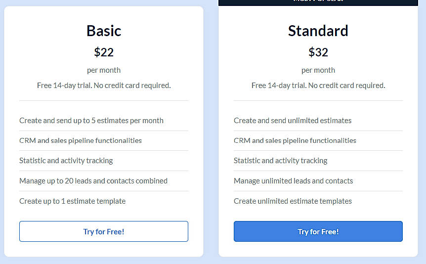Pricing screenshot
