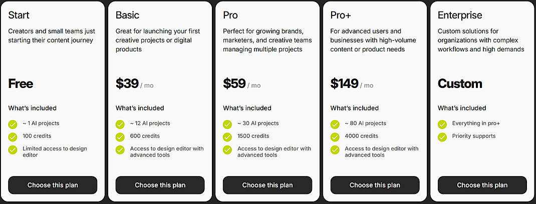 Pricing screenshot