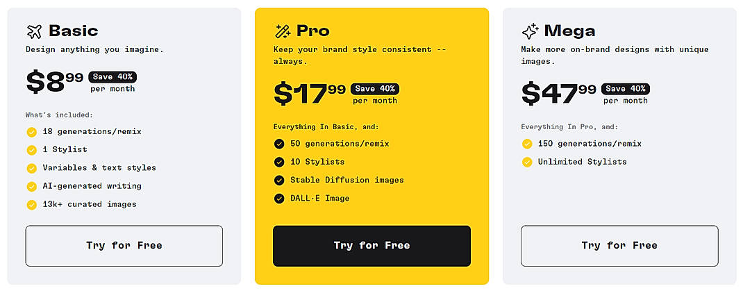 Pricing screenshot