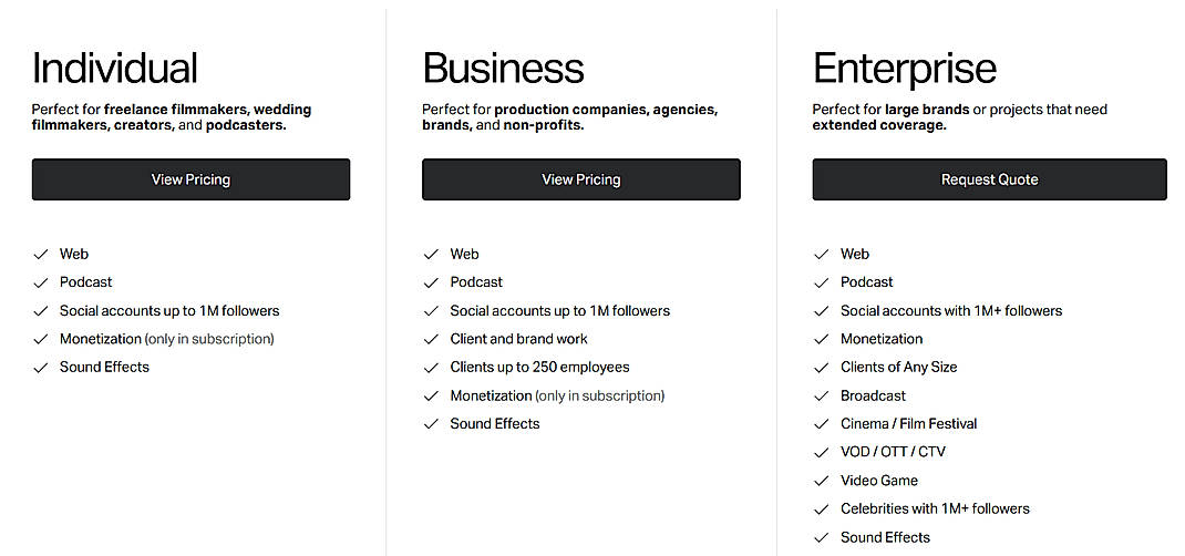 Pricing screenshot