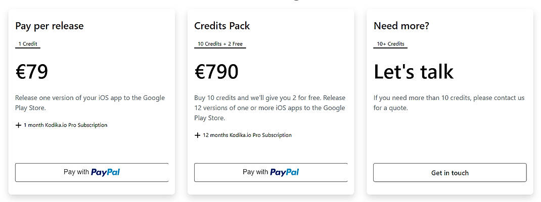 Pricing screenshot