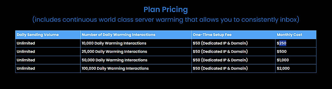 Pricing screenshot