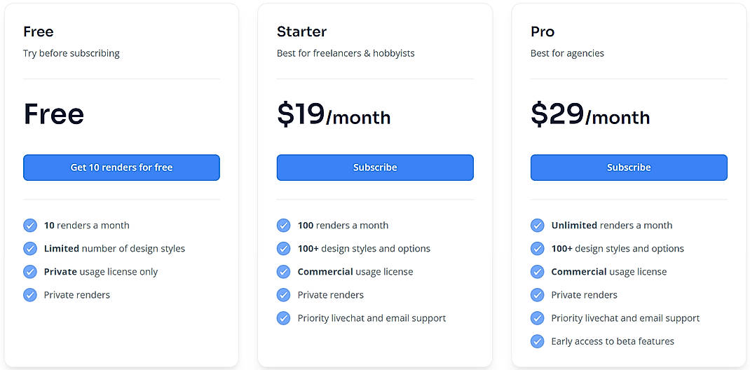 Pricing screenshot