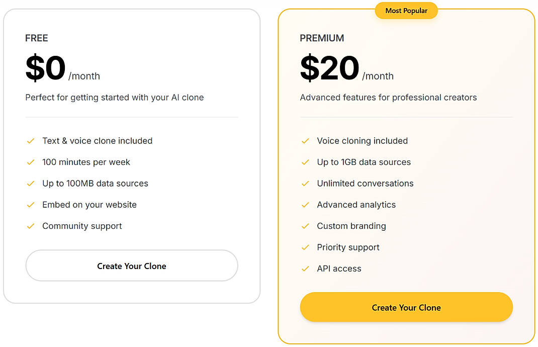 Pricing screenshot