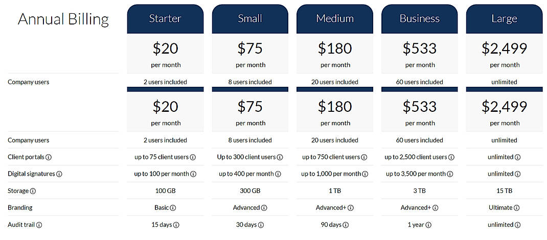 Pricing screenshot