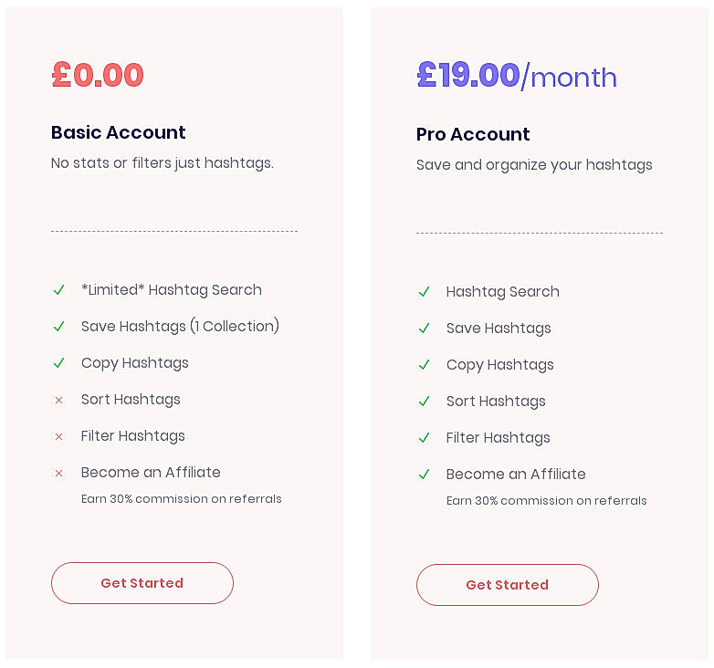 Pricing screenshot