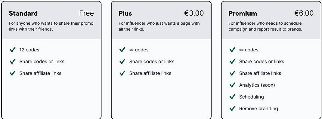 Pricing screenshot