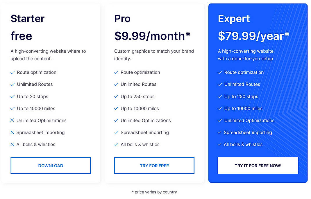 Pricing screenshot