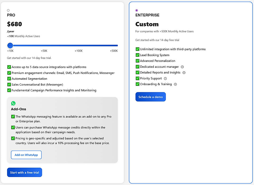 Pricing screenshot