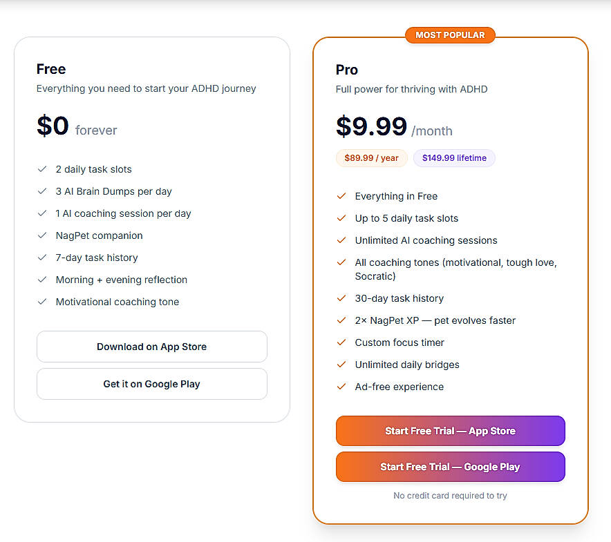 Pricing screenshot