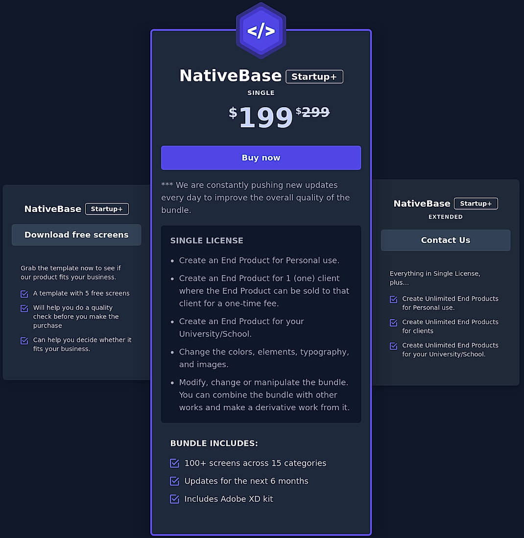 Pricing screenshot